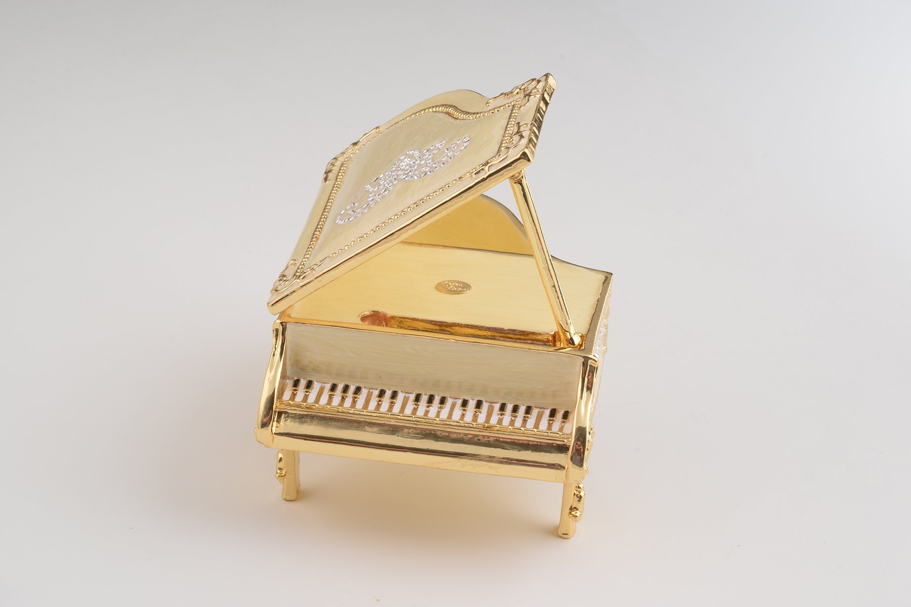 Elegant White Piano trinket box with Austrian crystals and gold plating, handcrafted by Keren Kopal.