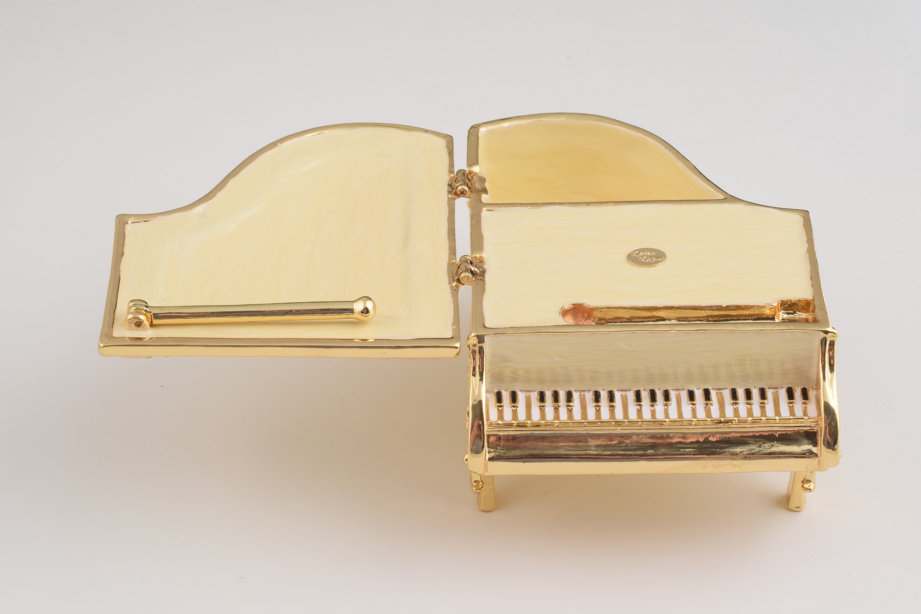 Elegant White Piano trinket box with Austrian crystals and gold plating, handcrafted by Keren Kopal.