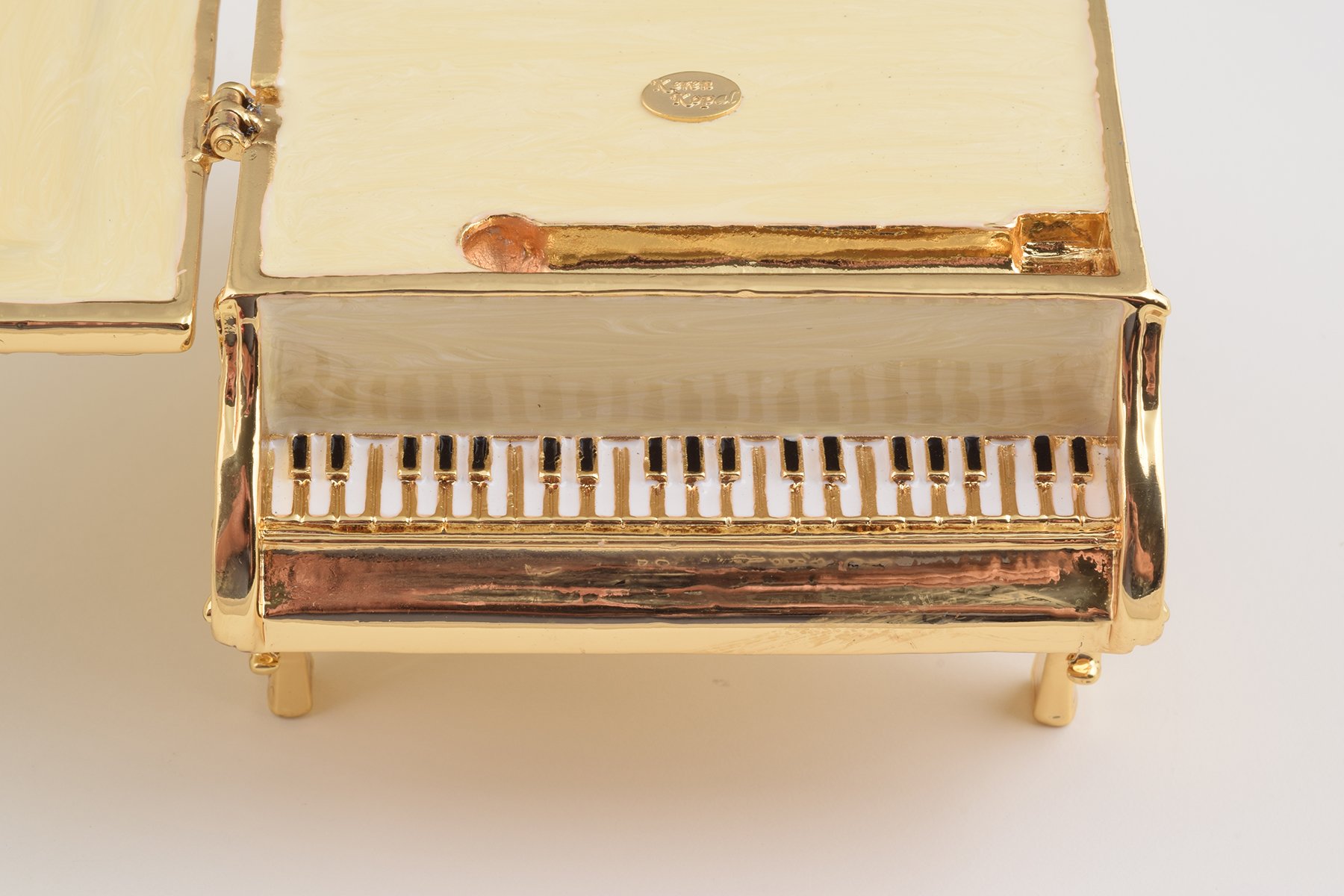 Elegant White Piano trinket box with Austrian crystals and gold plating, handcrafted by Keren Kopal.