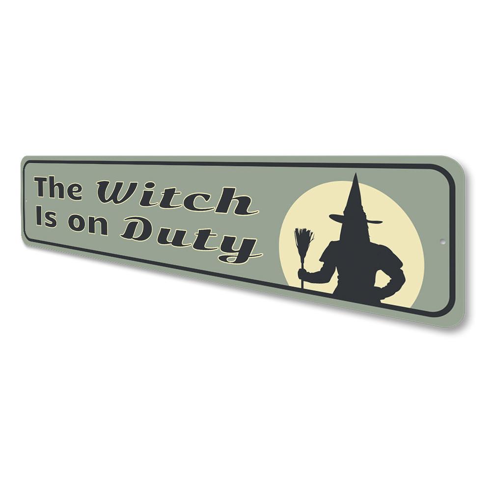 Wicked Witch Sign featuring spooky design, made of durable aluminum, perfect for Halloween decor.