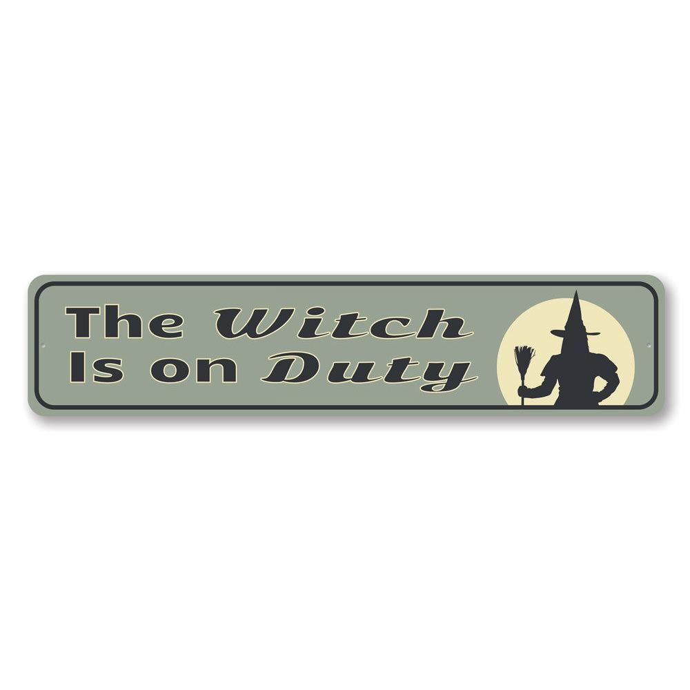 Wicked Witch Sign featuring spooky design, made of durable aluminum, perfect for Halloween decor.