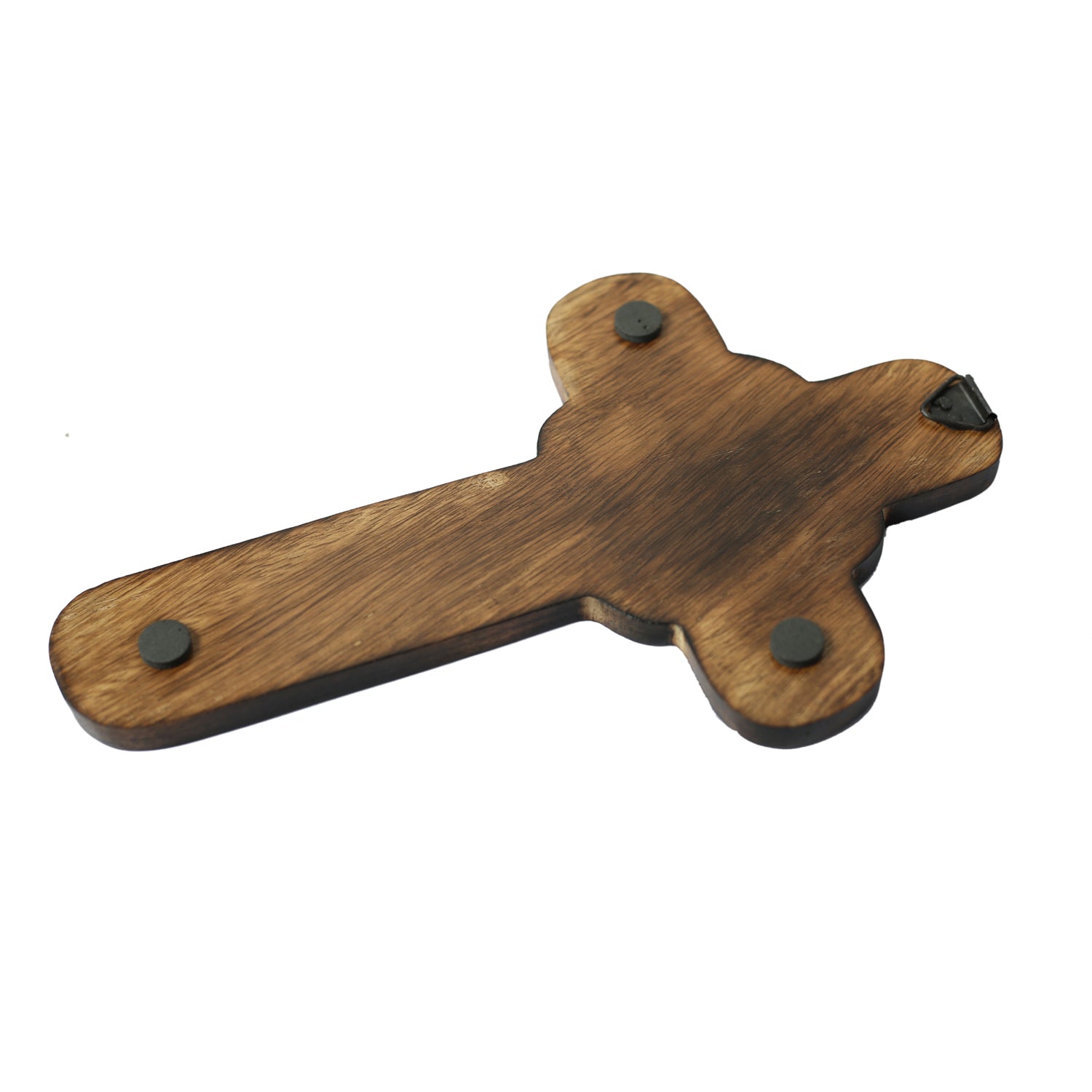 WILLART Cross Design Wall Key Holder made of solid mango wood with five key hooks, showcasing intricate craftsmanship and a vintage look.