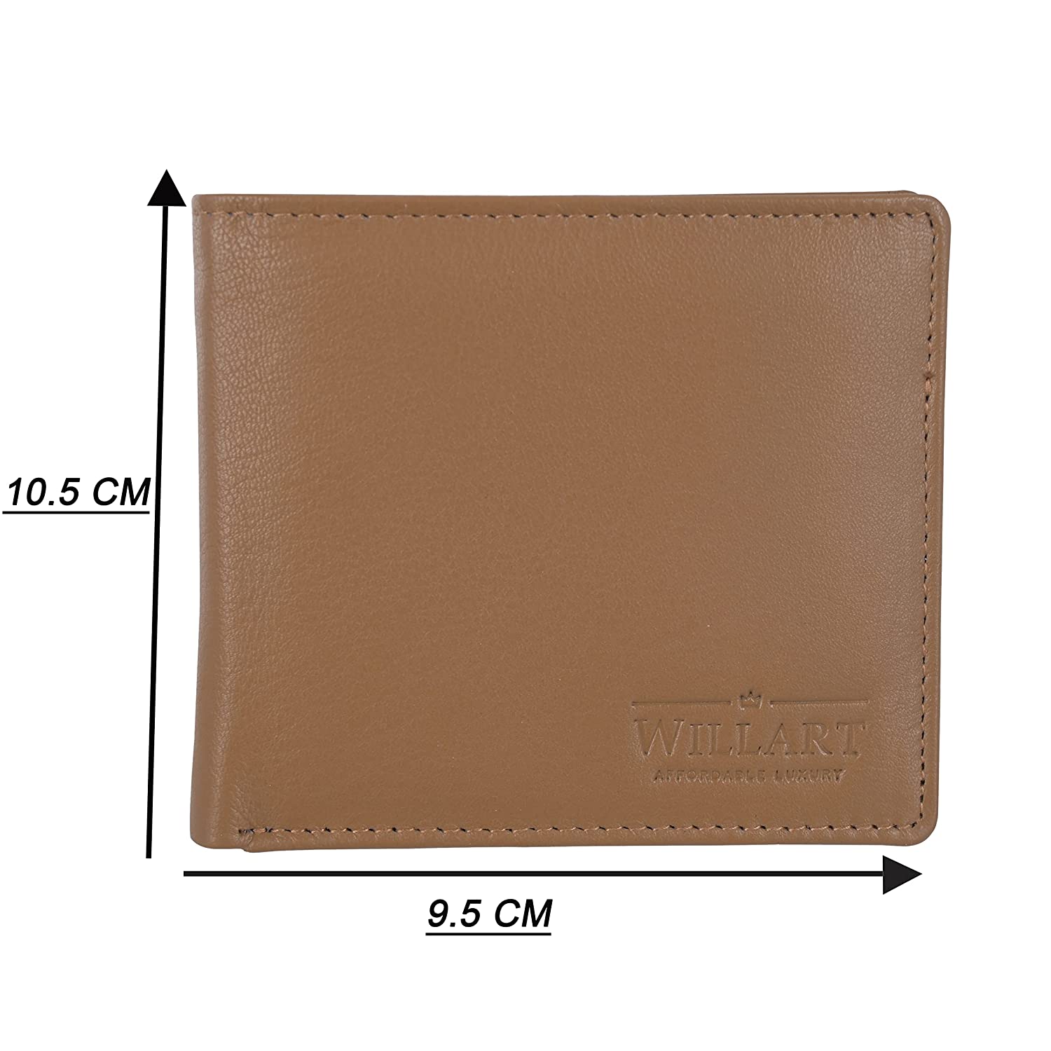 Willart Mens RFID Bifold Wallet made of genuine beige leather, featuring multiple card slots and RFID blocking technology.