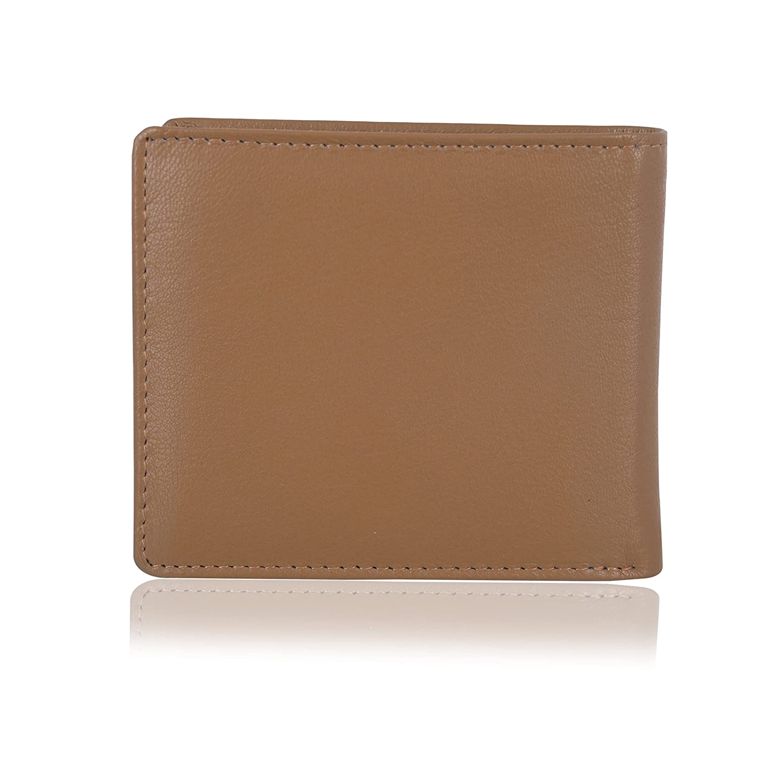 Willart Mens RFID Bifold Wallet made of genuine beige leather, featuring multiple card slots and RFID blocking technology.