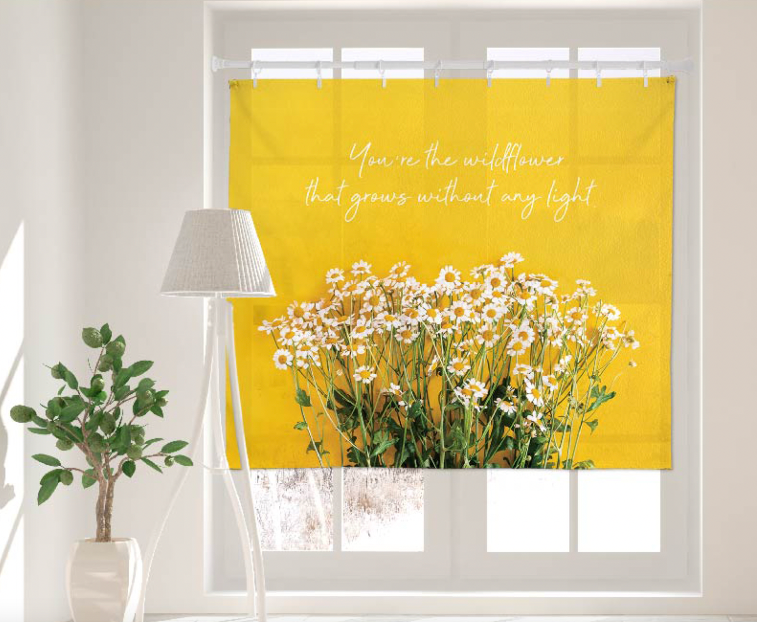 Wild Aster fabric poster measuring 150cm x 130cm, featuring a modern design with vibrant colors and patterns.