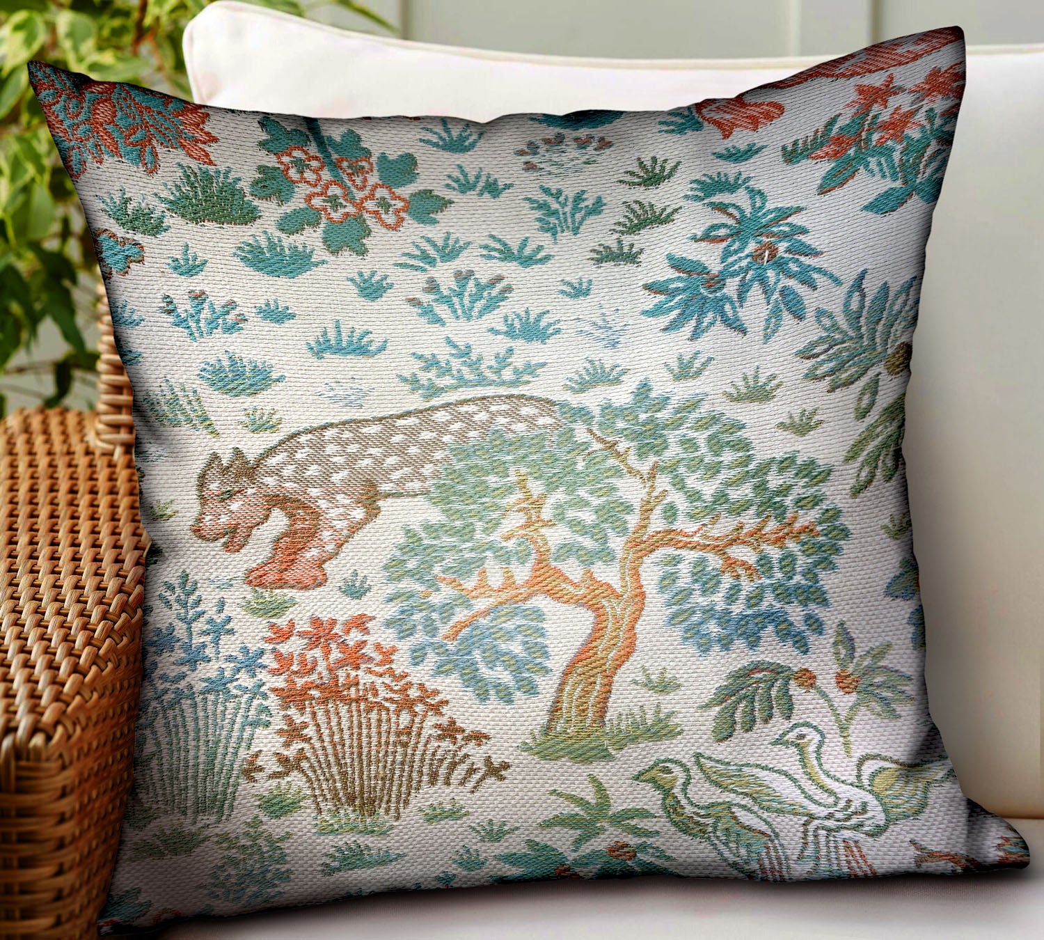 Wild Jungle Multi Animal motif Luxury Throw Pillow showcasing vibrant colors and unique animal patterns, perfect for indoor and outdoor decor.