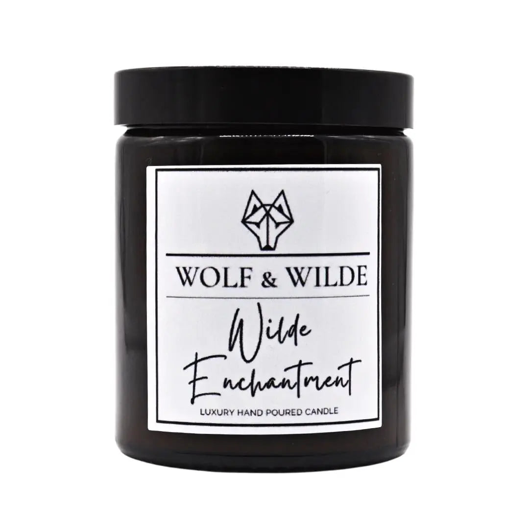 Wilde Enchantment Luxury Aromatherapy Scented Candle with elegant design and natural materials, showcasing its luxurious appeal.