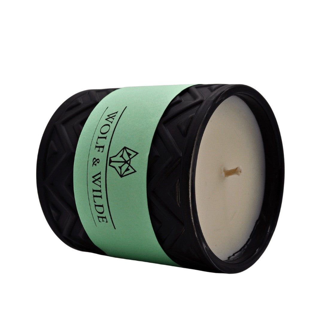 Wilde Enchantment Luxury Aromatherapy Scented Candle with elegant design and natural materials, showcasing its luxurious appeal.