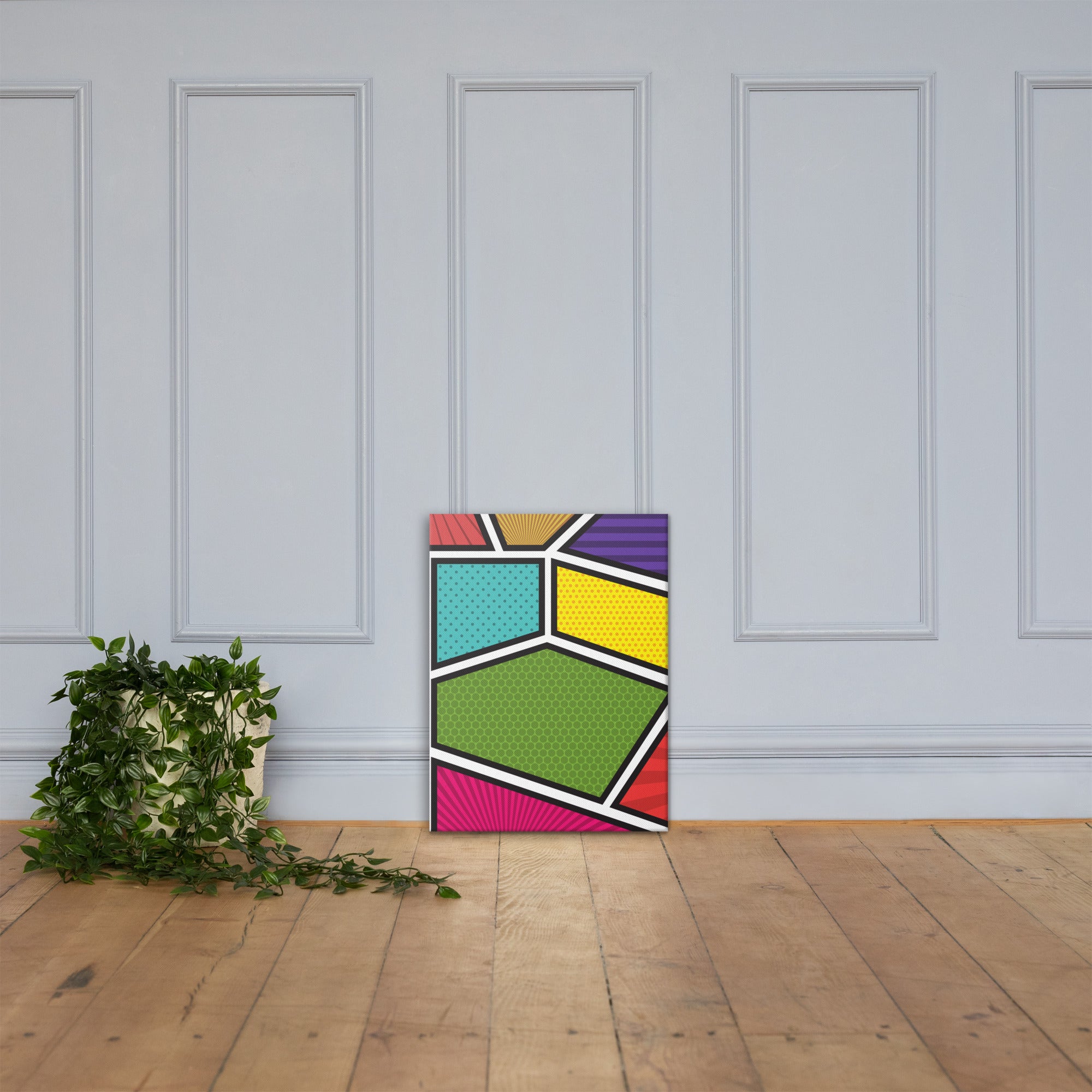 A vibrant canvas print titled 'Window to the Soul', showcasing vivid colors and a matte finish, hand-stretched over solid wood bars.