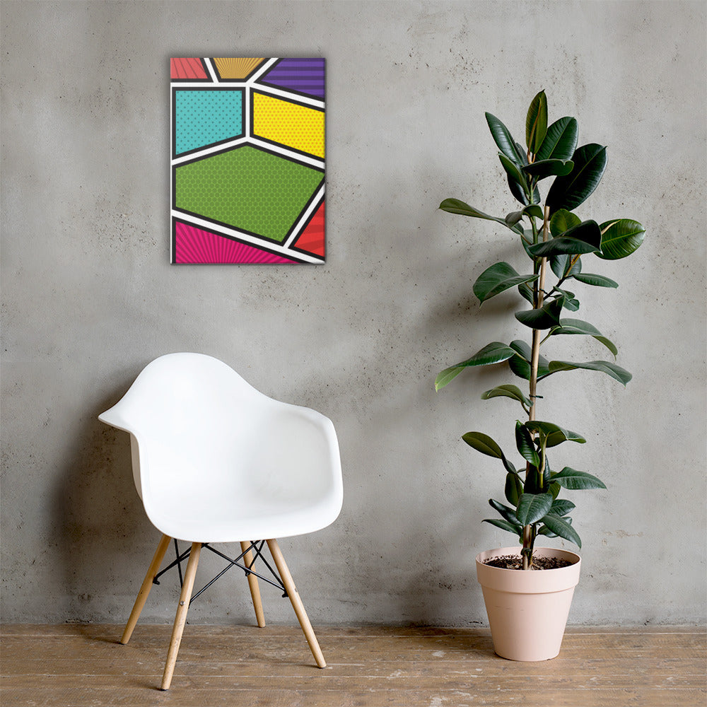 A vibrant canvas print titled 'Window to the Soul', showcasing vivid colors and a matte finish, hand-stretched over solid wood bars.