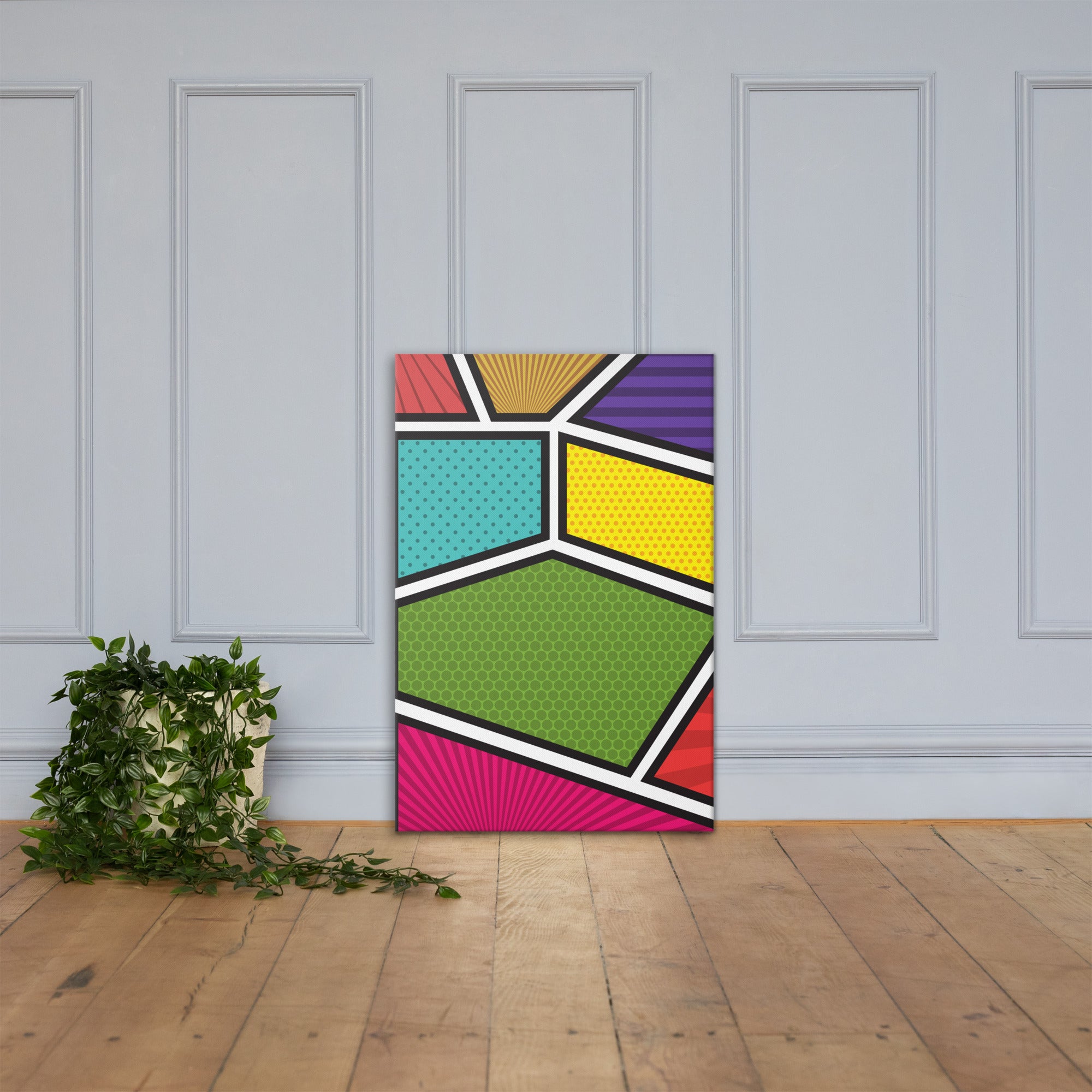 A vibrant canvas print titled 'Window to the Soul', showcasing vivid colors and a matte finish, hand-stretched over solid wood bars.