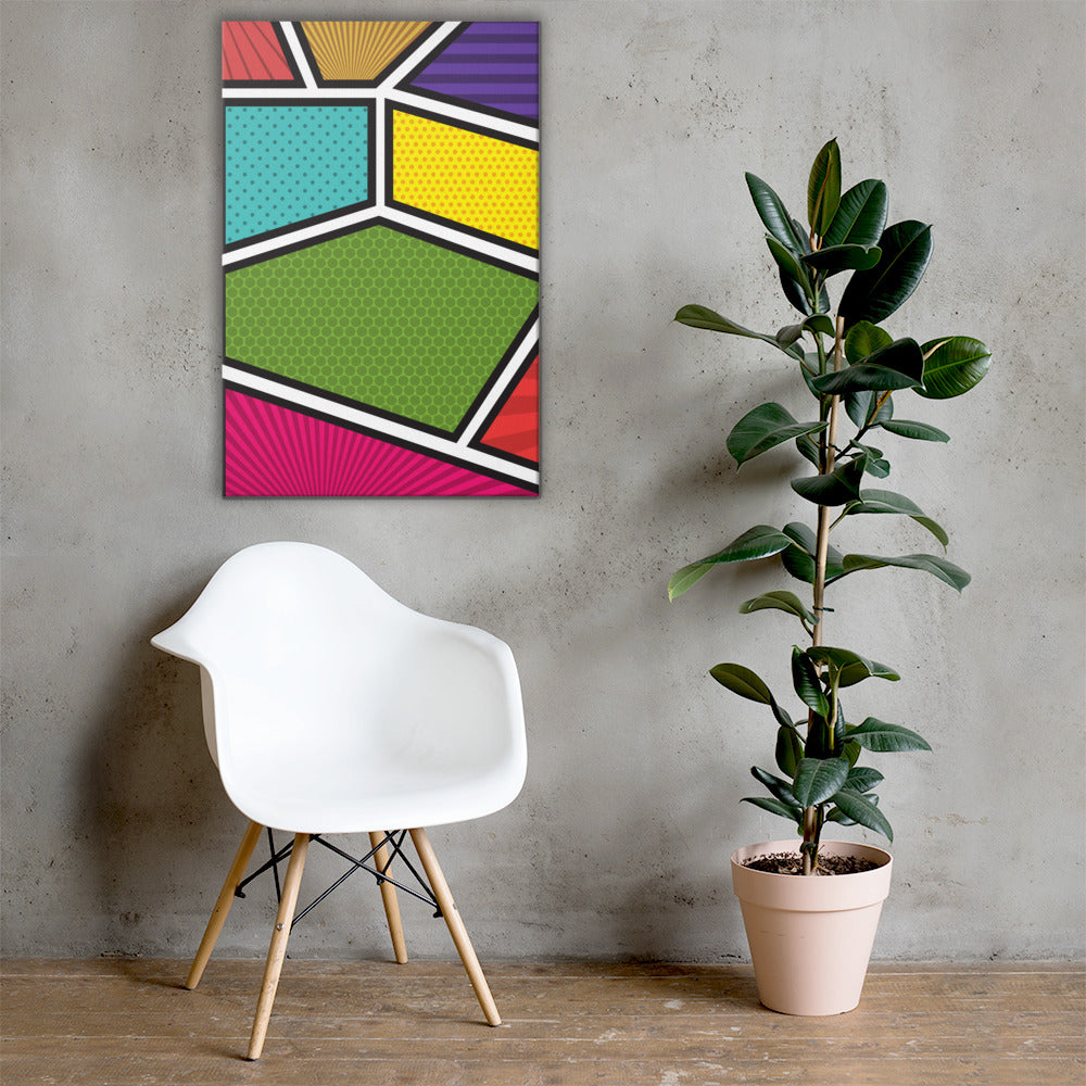 A vibrant canvas print titled 'Window to the Soul', showcasing vivid colors and a matte finish, hand-stretched over solid wood bars.