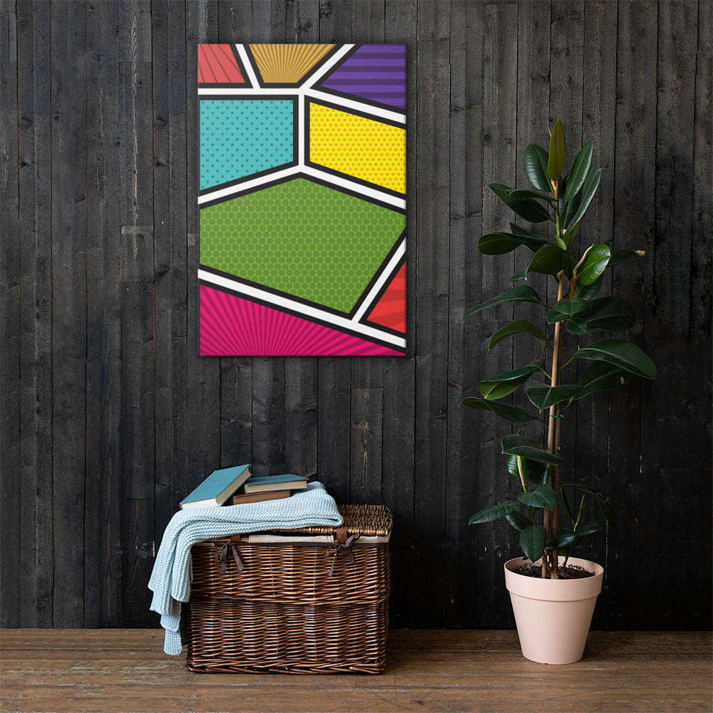 A vibrant canvas print titled 'Window to the Soul', showcasing vivid colors and a matte finish, hand-stretched over solid wood bars.