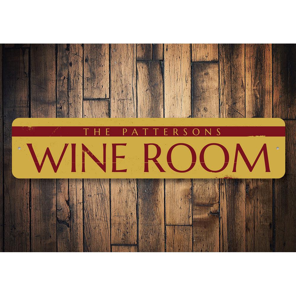 Customizable Wine Room Sign made from durable aluminum, featuring pre-drilled holes for easy mounting.