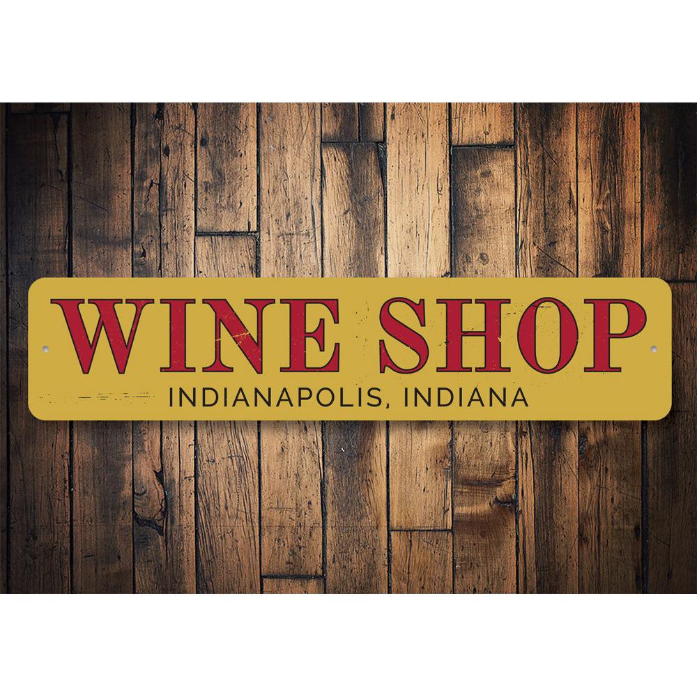 Customizable Wine Shop Name Sign made from high-quality aluminum, featuring pre-drilled holes for easy mounting.