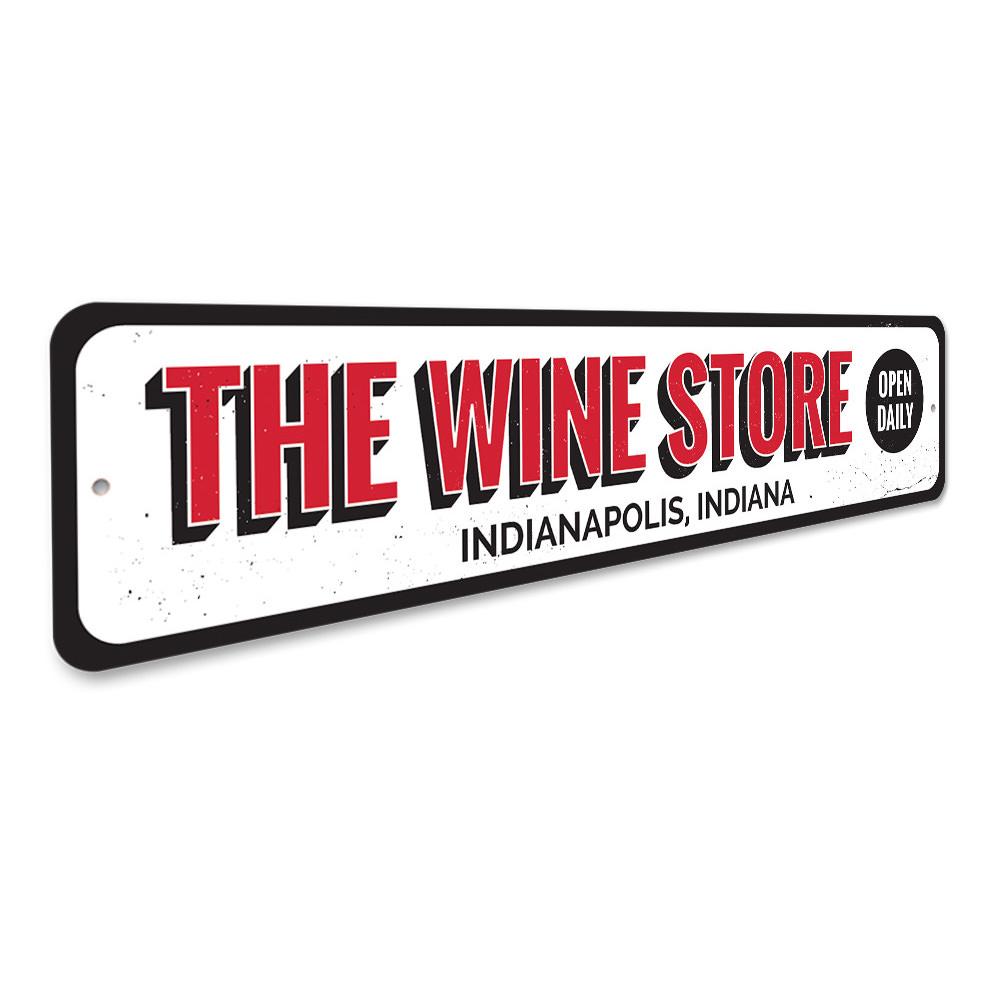 A beautifully crafted Wine Store Sign made of high-quality aluminum, featuring customizable text options, perfect for home decor.