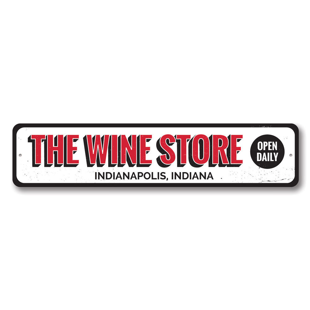 A beautifully crafted Wine Store Sign made of high-quality aluminum, featuring customizable text options, perfect for home decor.