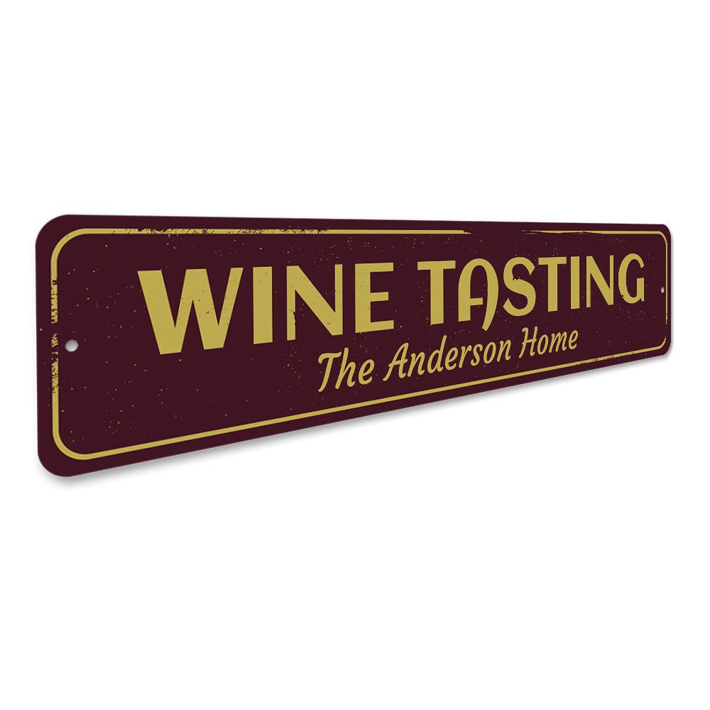 Customizable Wine Tasting Sign made of high-quality aluminum, featuring elegant design suitable for home decor.