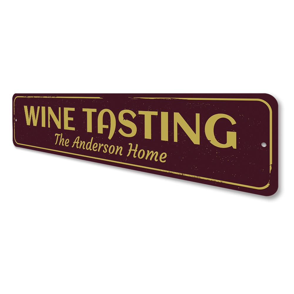 Customizable Wine Tasting Sign made of high-quality aluminum, featuring elegant design suitable for home decor.