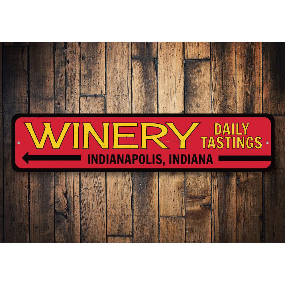 A beautifully crafted Winery Sign made of high-quality aluminum, featuring customizable text and a stylish design, perfect for wine lovers.