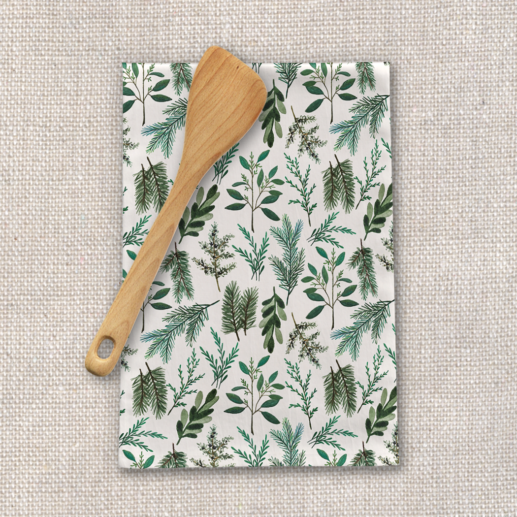 Winter Branch Tea Towel featuring a beautiful winter branch design on durable cotton twill fabric, perfect for kitchen use.