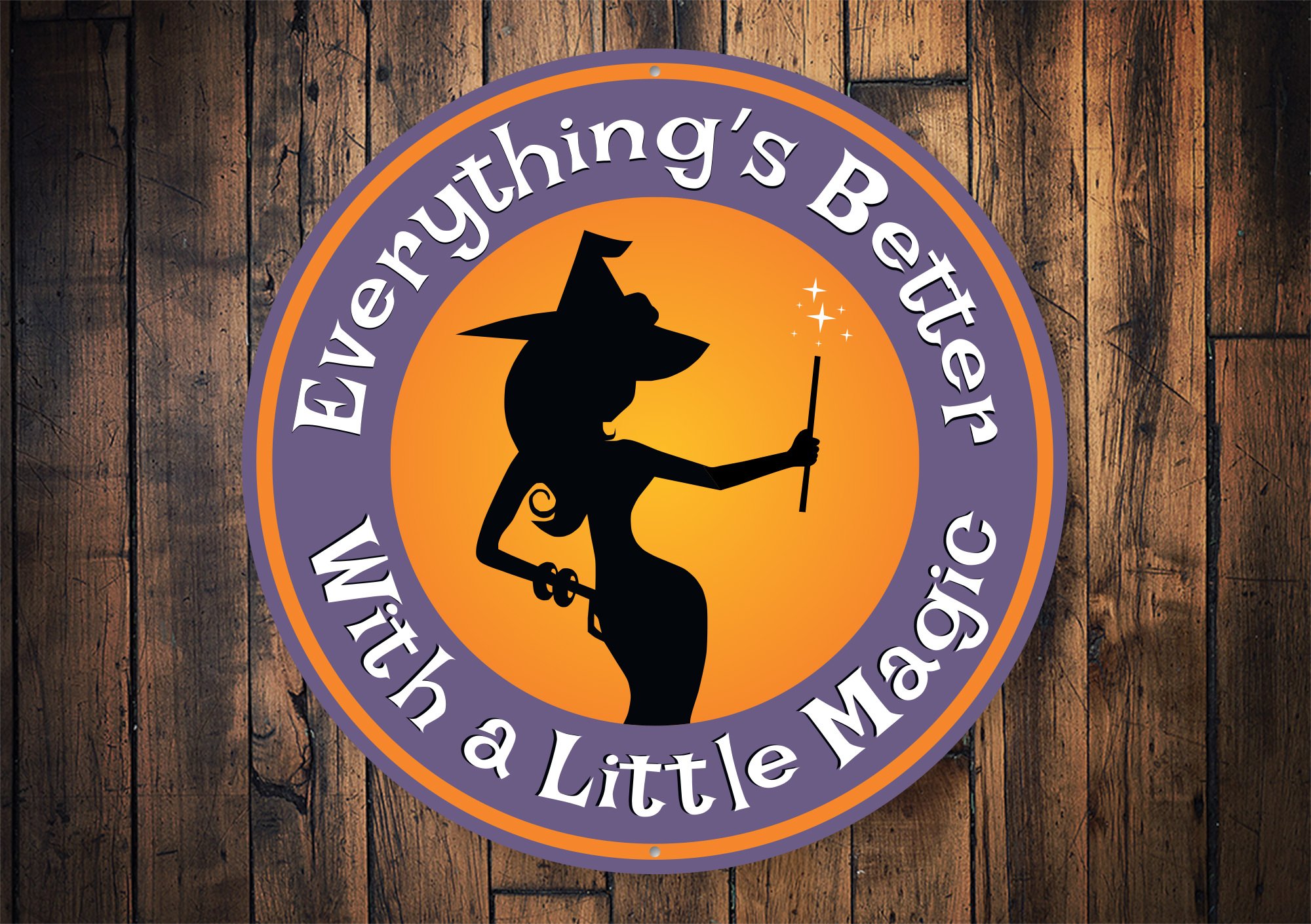 Witch Magic Sign made of high-quality aluminum, featuring a mystical design perfect for home decor.