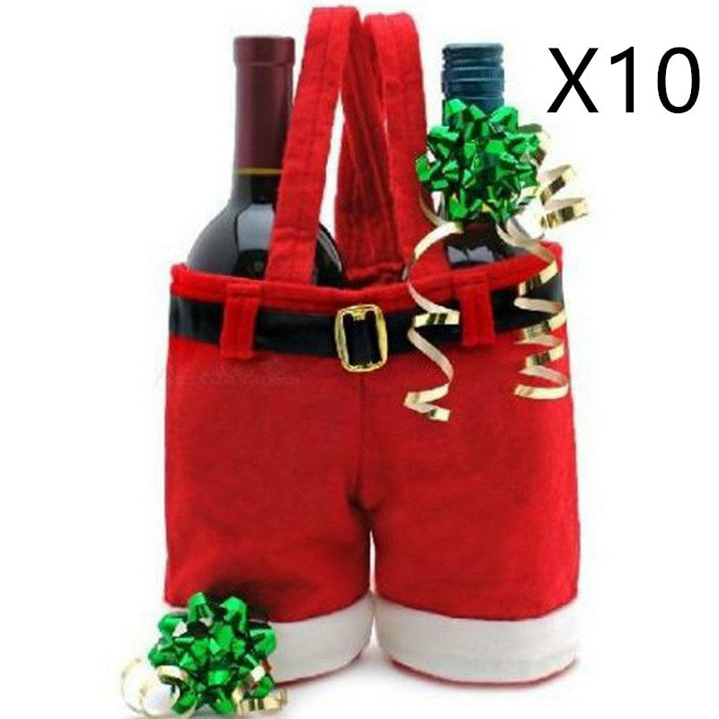 Wool fabric gift bag shaped like Santa pants, perfect for holding candies and small gifts, featuring hollow legs for storage.