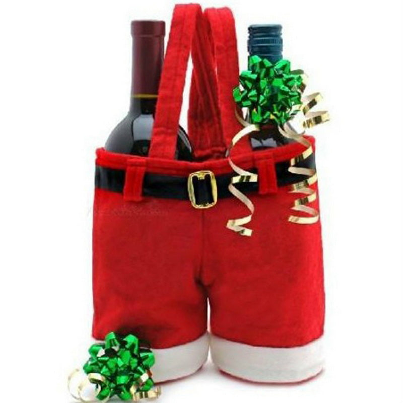 Wool fabric gift bag shaped like Santa pants, perfect for holding candies and small gifts, featuring hollow legs for storage.