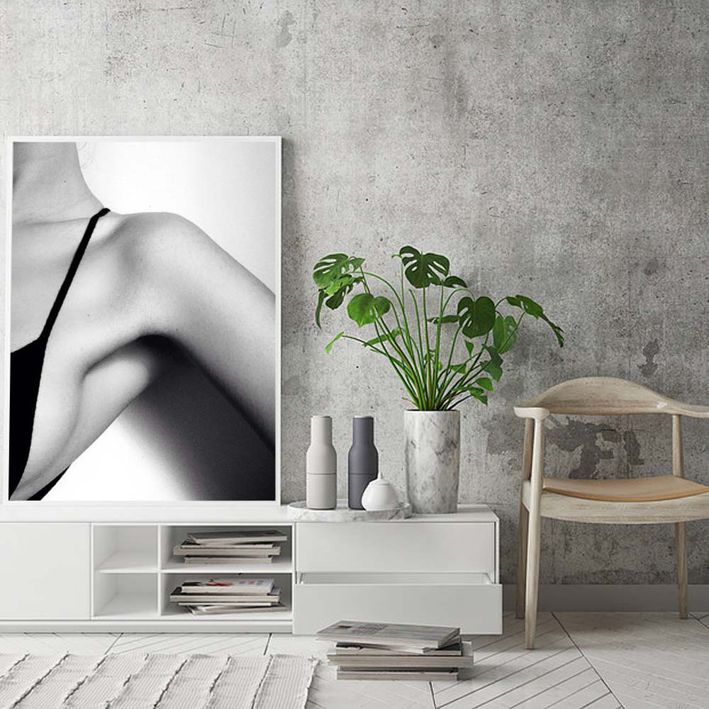 Minimalist interior with wall art.