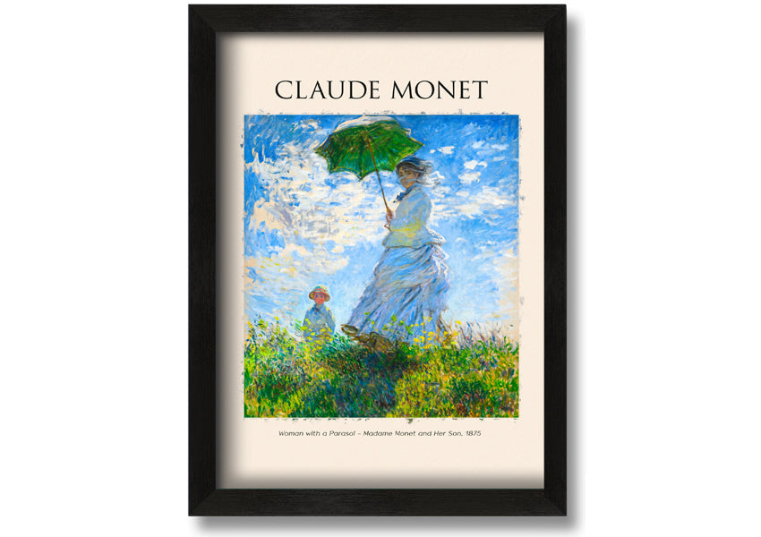 A beautiful reproduction of Claude Monet's 'Woman With A Parasol', showcasing vibrant colors and intricate details on a coated polyester canvas.