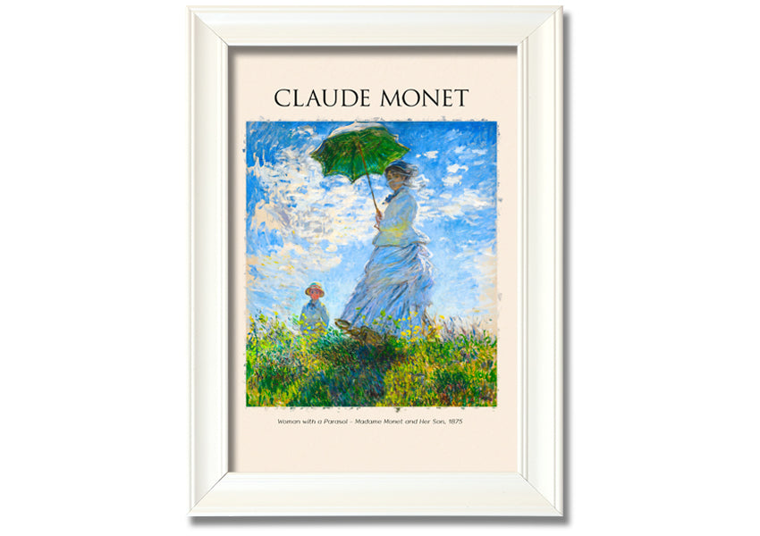 A beautiful reproduction of Claude Monet's 'Woman With A Parasol', showcasing vibrant colors and intricate details on a coated polyester canvas.