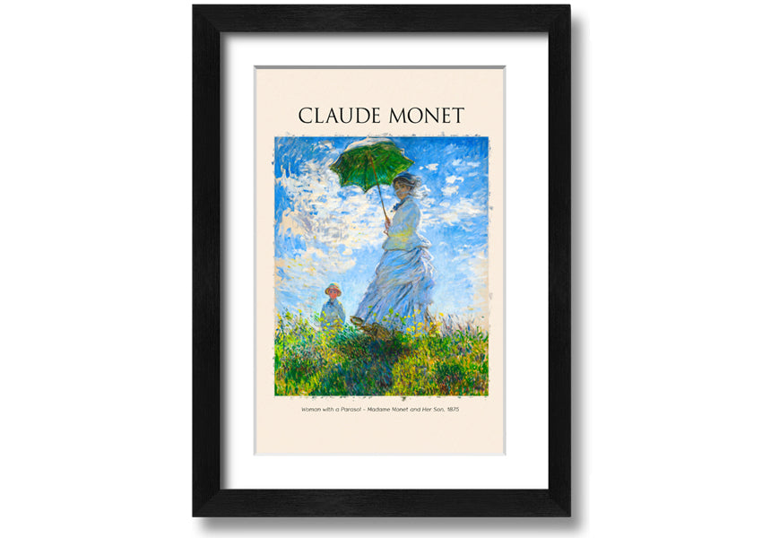 A beautiful reproduction of Claude Monet's 'Woman With A Parasol', showcasing vibrant colors and intricate details on a coated polyester canvas.