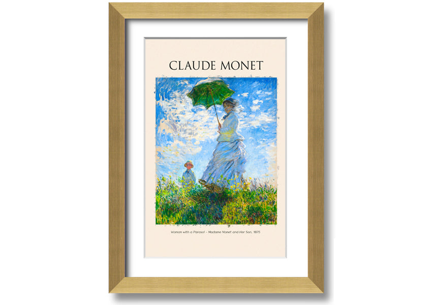 A beautiful reproduction of Claude Monet's 'Woman With A Parasol', showcasing vibrant colors and intricate details on a coated polyester canvas.