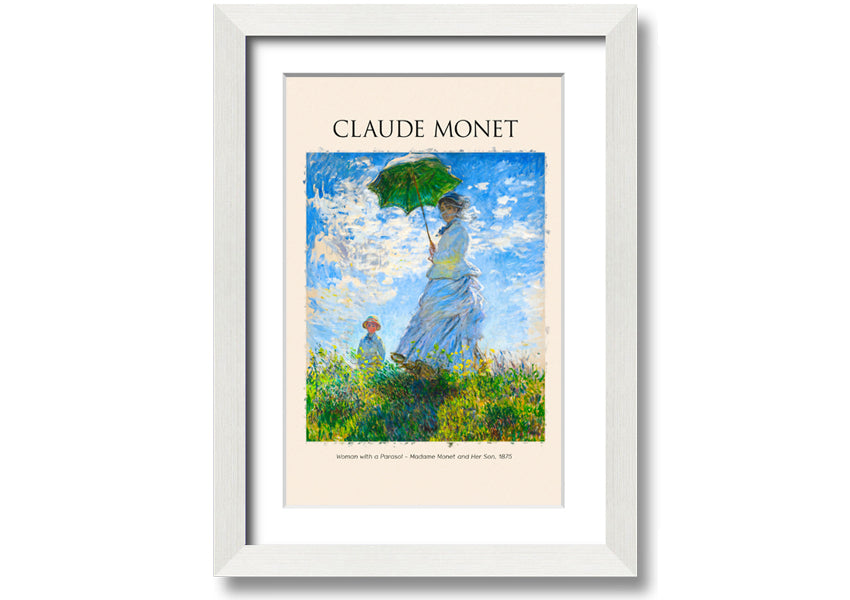 A beautiful reproduction of Claude Monet's 'Woman With A Parasol', showcasing vibrant colors and intricate details on a coated polyester canvas.