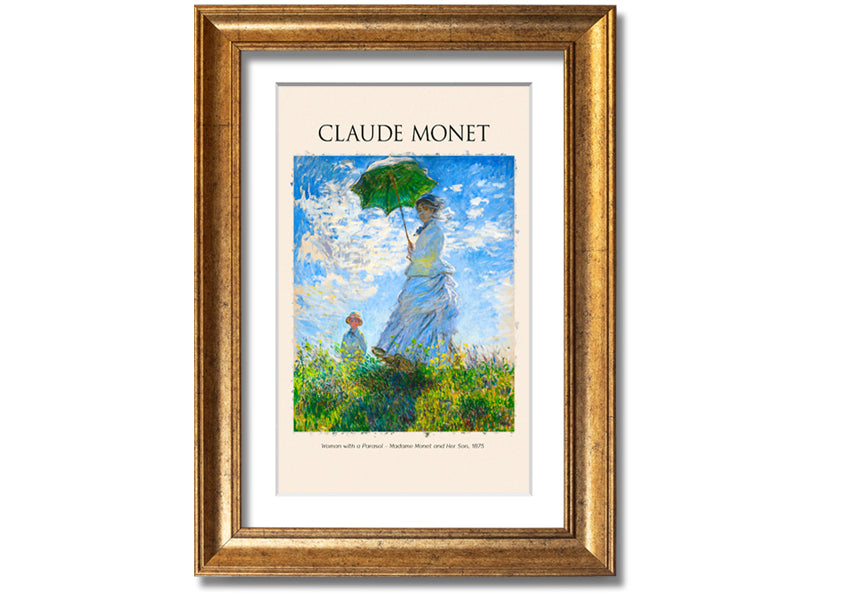 A beautiful reproduction of Claude Monet's 'Woman With A Parasol', showcasing vibrant colors and intricate details on a coated polyester canvas.