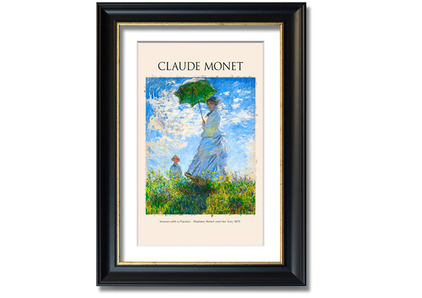 A beautiful reproduction of Claude Monet's 'Woman With A Parasol', showcasing vibrant colors and intricate details on a coated polyester canvas.