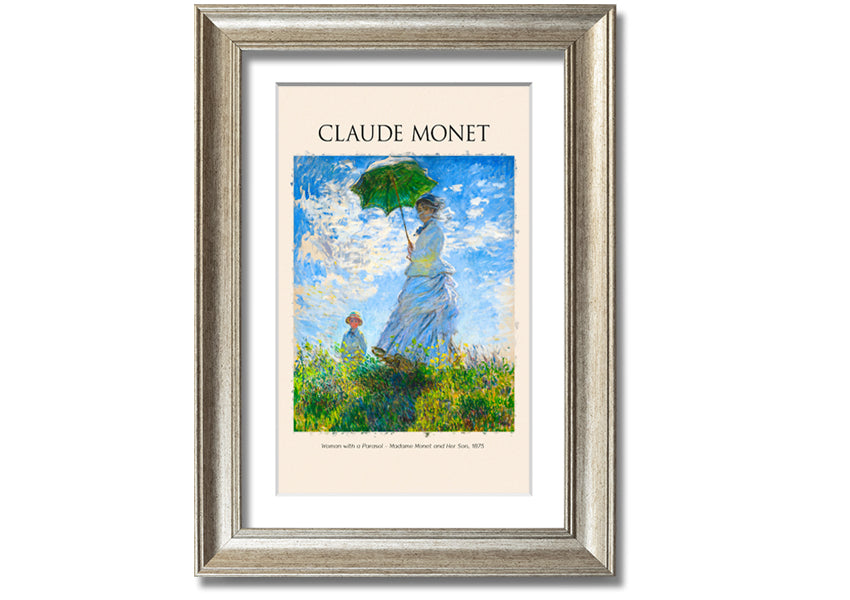 A beautiful reproduction of Claude Monet's 'Woman With A Parasol', showcasing vibrant colors and intricate details on a coated polyester canvas.