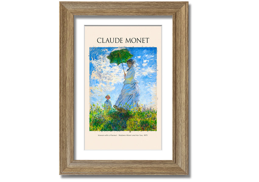 A beautiful reproduction of Claude Monet's 'Woman With A Parasol', showcasing vibrant colors and intricate details on a coated polyester canvas.