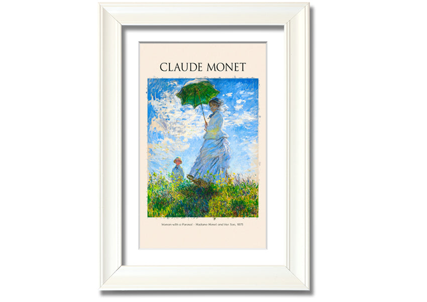 A beautiful reproduction of Claude Monet's 'Woman With A Parasol', showcasing vibrant colors and intricate details on a coated polyester canvas.