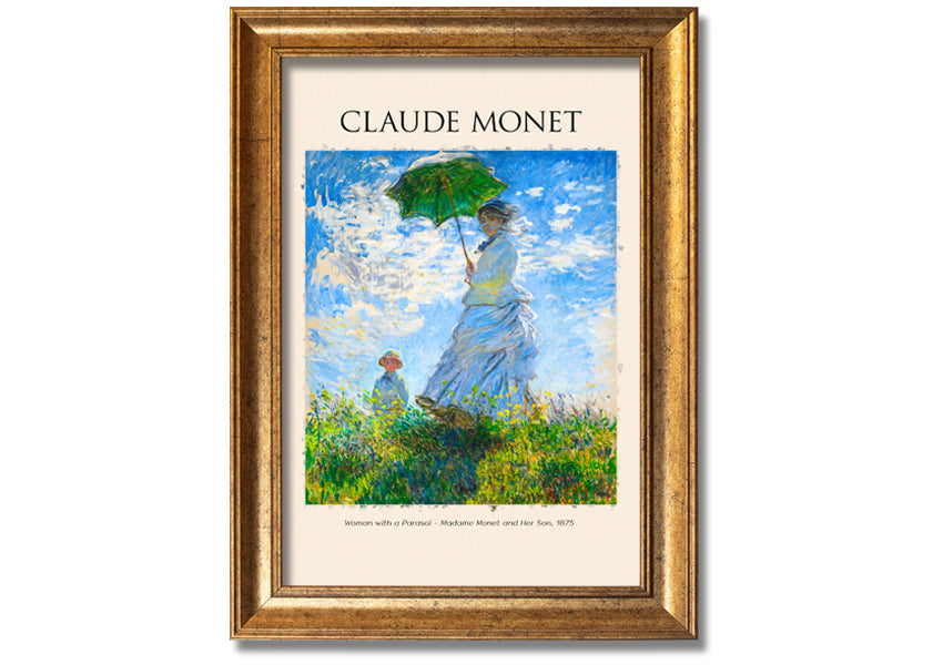 A beautiful reproduction of Claude Monet's 'Woman With A Parasol', showcasing vibrant colors and intricate details on a coated polyester canvas.