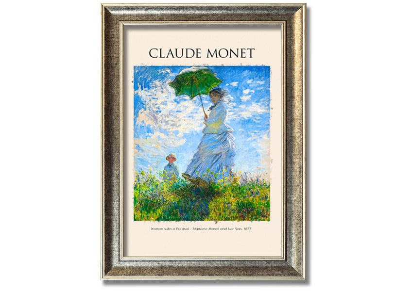 A beautiful reproduction of Claude Monet's 'Woman With A Parasol', showcasing vibrant colors and intricate details on a coated polyester canvas.