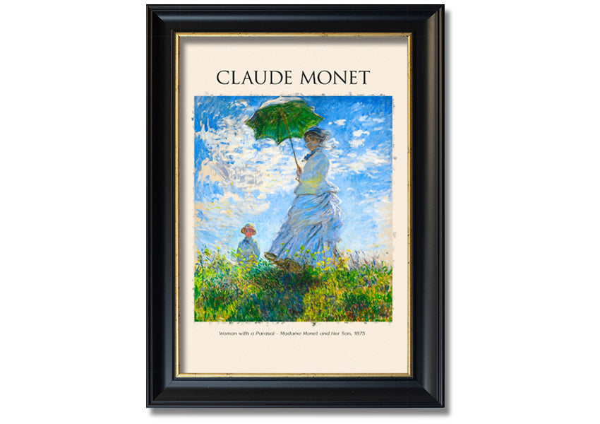 A beautiful reproduction of Claude Monet's 'Woman With A Parasol', showcasing vibrant colors and intricate details on a coated polyester canvas.