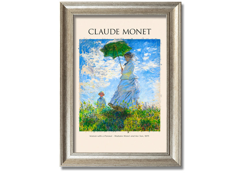 A beautiful reproduction of Claude Monet's 'Woman With A Parasol', showcasing vibrant colors and intricate details on a coated polyester canvas.