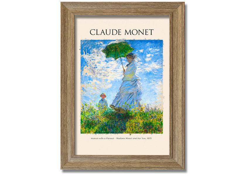 A beautiful reproduction of Claude Monet's 'Woman With A Parasol', showcasing vibrant colors and intricate details on a coated polyester canvas.