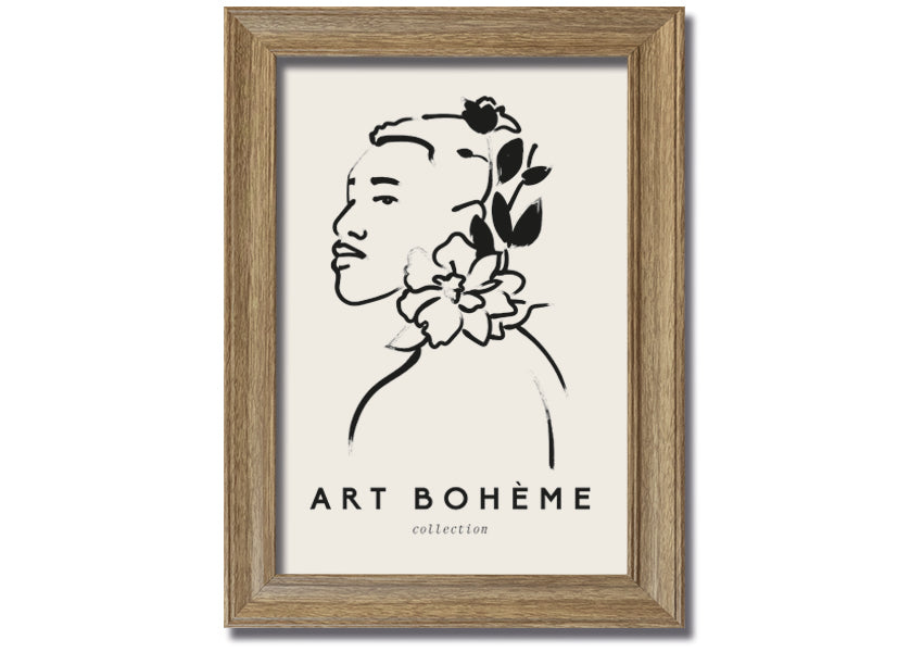 Framed print of a woman surrounded by colorful flowers, showcasing vibrant colors and intricate details.