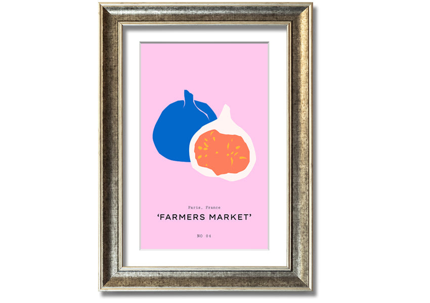 A beautifully framed print of figs, showcasing vibrant colors and intricate details, ready to hang on a wall.