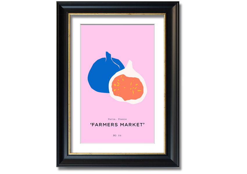 A beautifully framed print of figs, showcasing vibrant colors and intricate details, ready to hang on a wall.