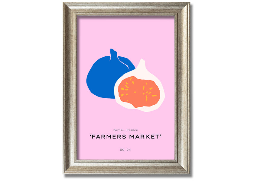 A beautifully framed print of figs, showcasing vibrant colors and intricate details, ready to hang on a wall.