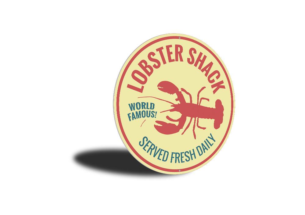 World Famous Lobster Shack Sign made of aluminum, featuring vibrant colors and a coastal design, perfect for beach-themed decor.