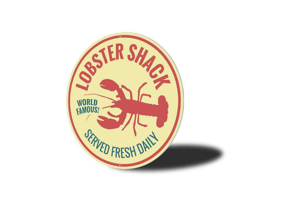 World Famous Lobster Shack Sign made of aluminum, featuring vibrant colors and a coastal design, perfect for beach-themed decor.